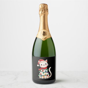 Cat Christmas Tree Christmas (1) Sparkling Wine Label