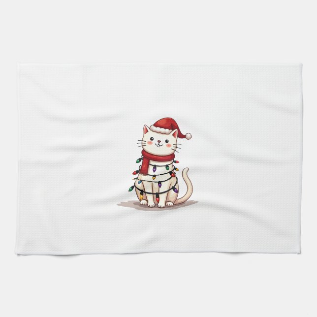 Cat Christmas Tree Christmas (1) Tea Towel (Horizontal)