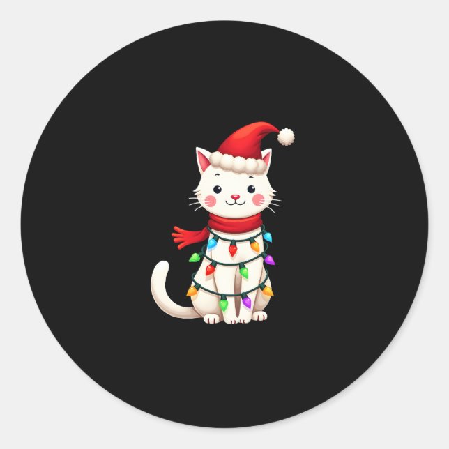 Cat Christmas Tree Christmas (2) Classic Round Sticker (Front)