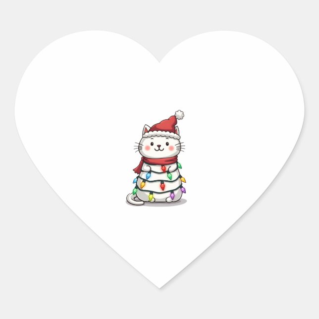 Cat Christmas Tree Christmas (2) Heart Sticker (Front)