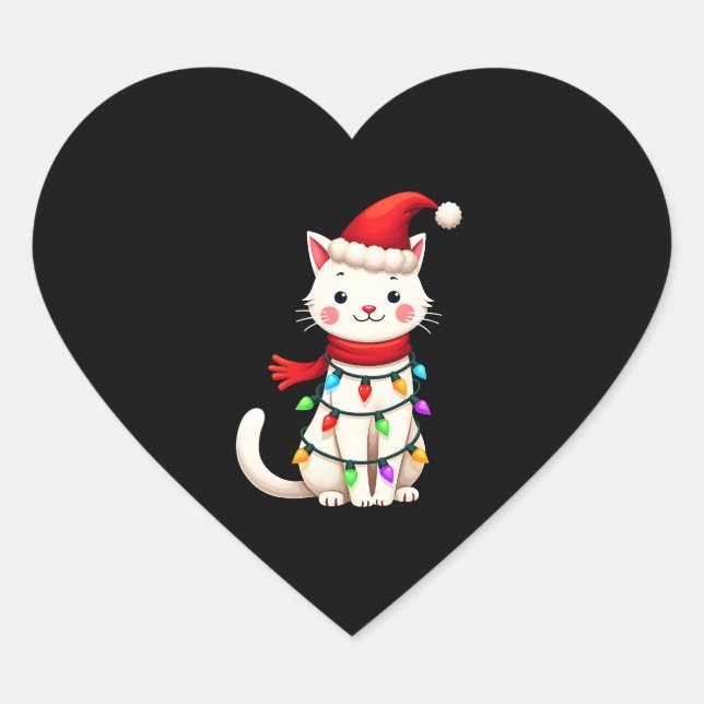Cat Christmas Tree Christmas (2) Heart Sticker (Front)