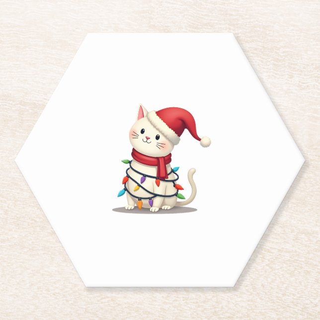 Cat Christmas Tree Christmas (2) Paper Coaster (Front)