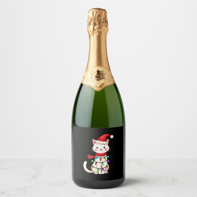 Cat Christmas Tree Christmas (2) Sparkling Wine Label (Front)