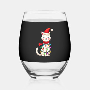 Cat Christmas Tree Christmas (2) Stemless Wine Glass