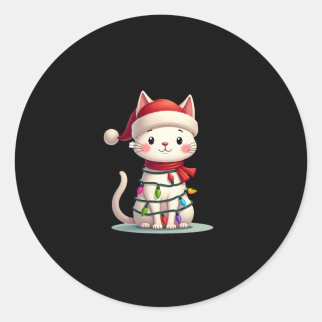 Cat Christmas Tree Christmas (3) Classic Round Sticker (Front)