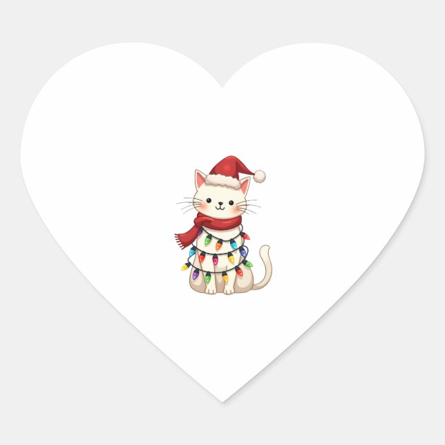 Cat Christmas Tree Christmas (3) Heart Sticker (Front)