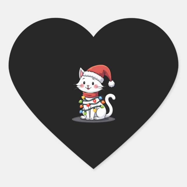 Cat Christmas Tree Christmas (3) Heart Sticker (Front)