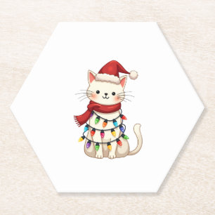 Cat Christmas Tree Christmas (3) Paper Coaster