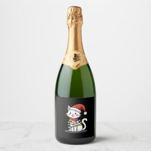 Cat Christmas Tree Christmas (3) Sparkling Wine Label