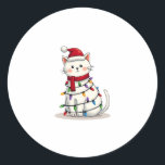 Cat Christmas Tree Christmas (4) Classic Round Sticker<br><div class="desc">Cat Christmas Tree Christmas (4)</div>