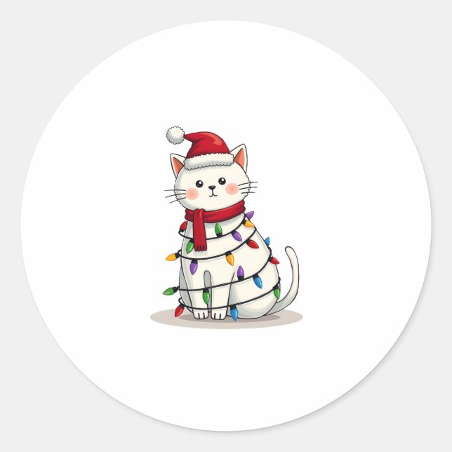 Cat Christmas Tree Christmas (4) Classic Round Sticker (Front)