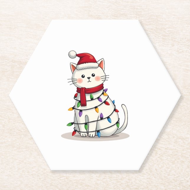 Cat Christmas Tree Christmas (4) Paper Coaster (Front)