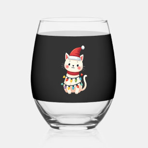 Cat Christmas Tree Christmas (4) Stemless Wine Glass