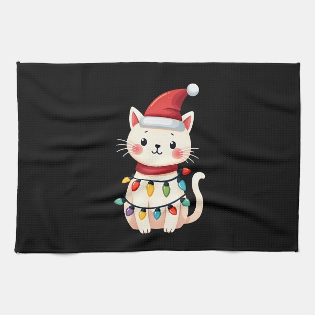 Cat Christmas Tree Christmas (4) Tea Towel (Horizontal)