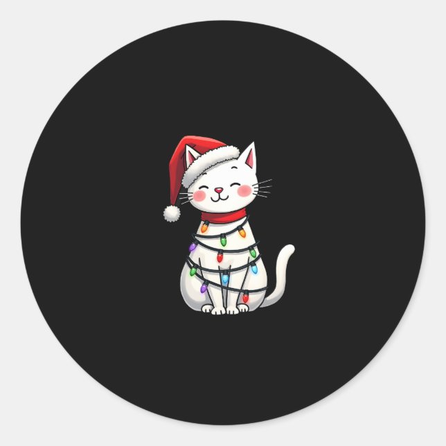Cat Christmas Tree Christmas (5) Classic Round Sticker (Front)