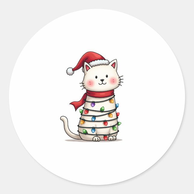 Cat Christmas Tree Christmas (6) Classic Round Sticker (Front)