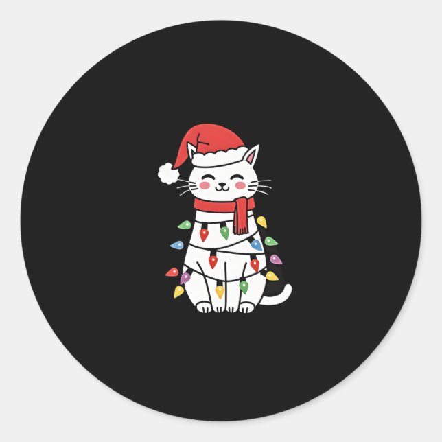 Cat Christmas Tree Christmas (7) Classic Round Sticker (Front)
