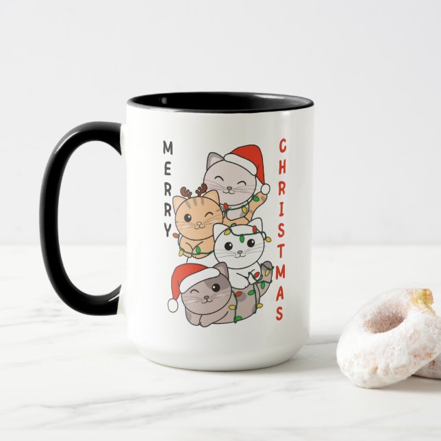 Cat Christmas Tree Christmas Animals Cats Mug (With Donut)