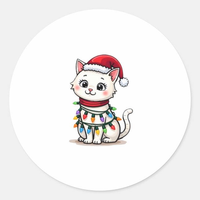 Cat Christmas Tree Christmas Classic Round Sticker (Front)
