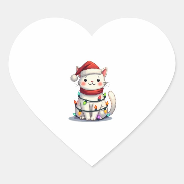 Cat Christmas Tree Christmas Heart Sticker (Front)