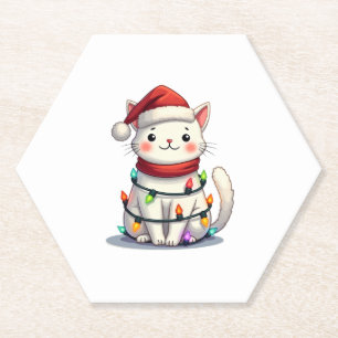 Cat Christmas Tree Christmas Paper Coaster