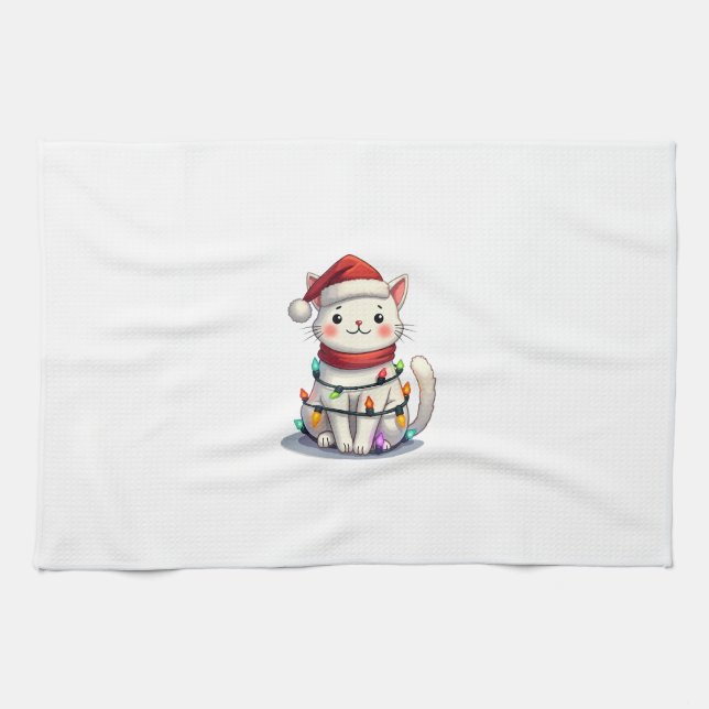 Cat Christmas Tree Christmas Tea Towel (Horizontal)