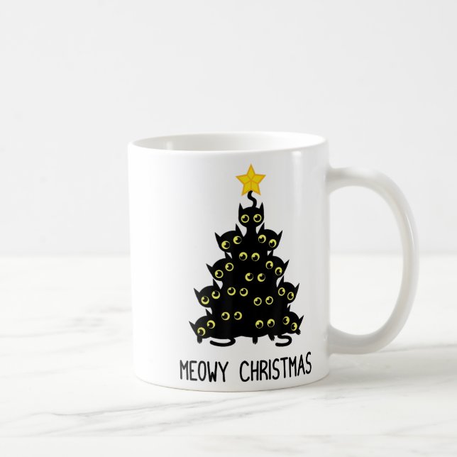 Cat Christmas Tree Cute Black Kitten Lover Meowy W Coffee Mug (Right)