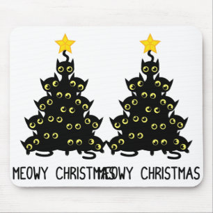 Cat Christmas Tree Cute Black Kitten Lover Meowy W Mouse Mat