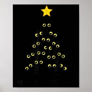 Cat Christmas Tree Cute Black Kitten Lover Meowy W Poster
