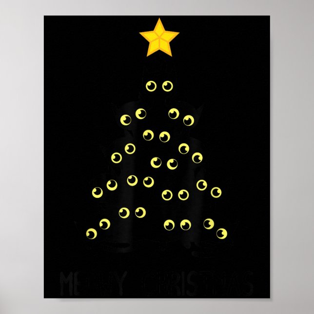 Cat Christmas Tree Cute Black Kitten Lover Meowy W Poster (Front)