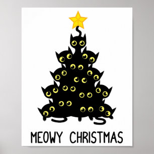 Cat Christmas Tree Cute Black Kitten Lover Meowy W Poster