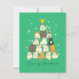 Cat Christmas Tree Cute Lights Holiday Card