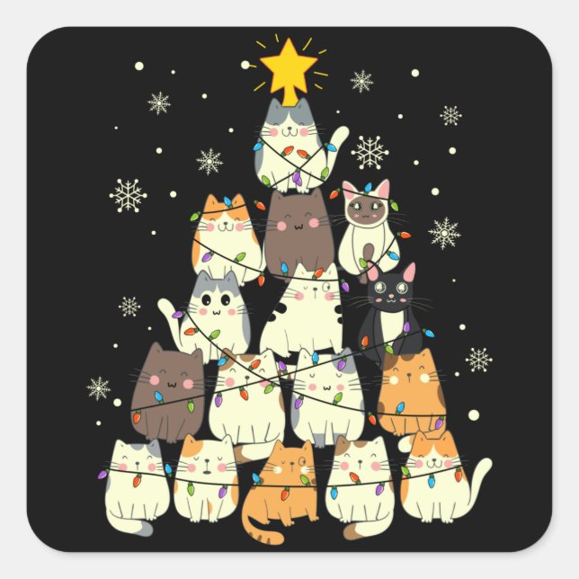 Cat Christmas Tree Gift, Cats Lovers Decoration Square Sticker (Front)