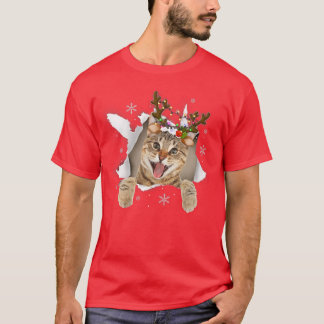 Cat Christmas Tree Lights Funny Reindeer Cat Pajam T-Shirt