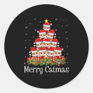 Cat Christmas Tree Lights Santa Funny Cat Lover Me Classic Round Sticker