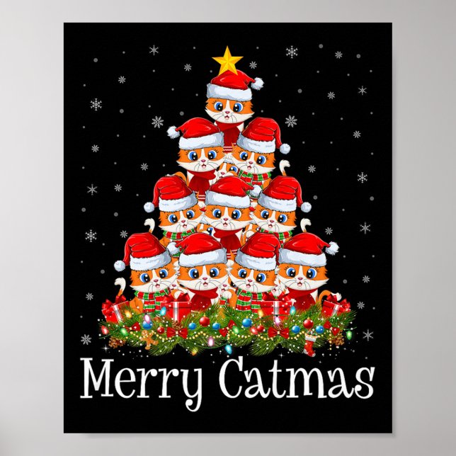 Cat Christmas Tree Lights Santa Funny Cat Lover Me Poster (Front)