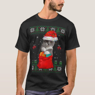 Cat Christmas Tree Lights Santa Hat Cat Lover T-Shirt