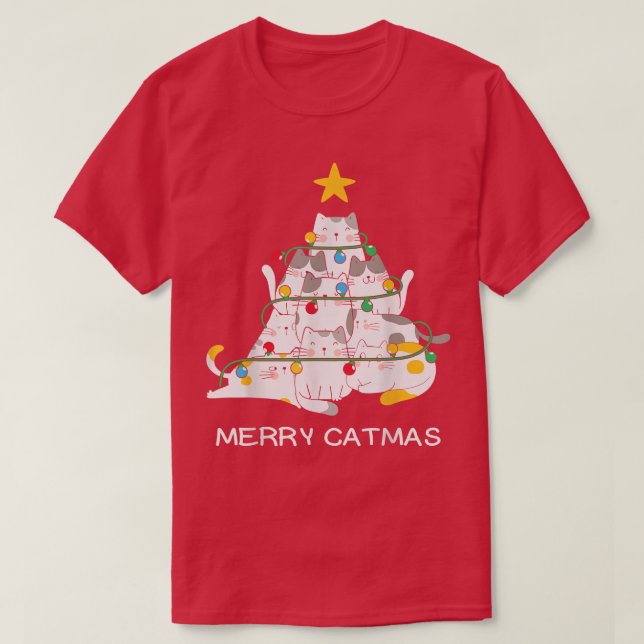 Cat Christmas Tree Merry Catmas Meow Christmas Cat T-Shirt (Design Front)
