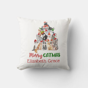 Cat Christmas Tree Merry Catmus Cat Lovers Gift  Cushion
