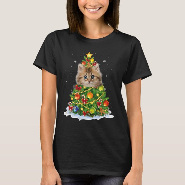 Cat Christmas Tree Ornaments Decor  Pajamas Family T-Shirt (Front)