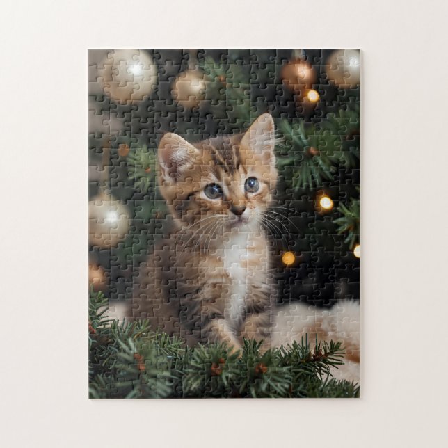 Cat Christmas Tree Puzzle - Cute Holiday Jigsaw (Vertical)