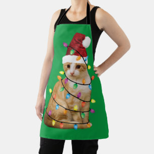 Cat Christmas Tree Santa Funny Xmas Cat Lover Apron