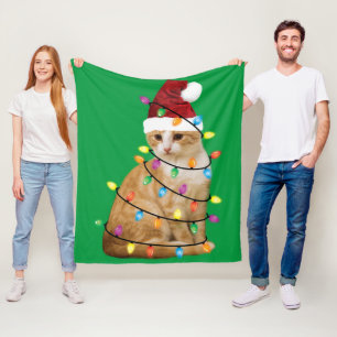 Cat Christmas Tree Santa Funny Xmas Cat Lover Fleece Blanket