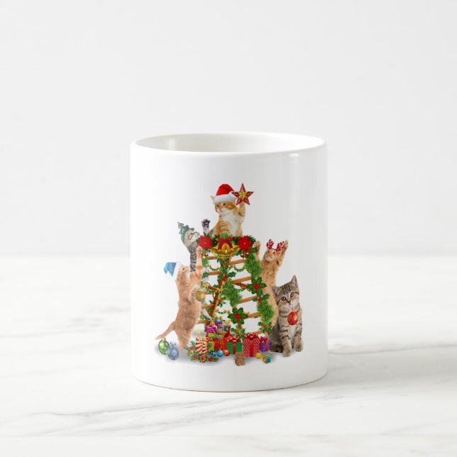Cat Christmas Tree Ugly Christmas Cat Mom Cat Dad Coffee Mug (Center)