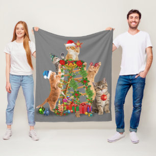 Cat Christmas Tree Ugly Christmas Cat Mom Cat Dad Fleece Blanket