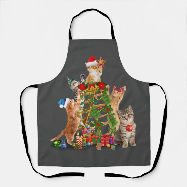Cat Christmas Tree Ugly Christmas Cat Mum Cat Dad Apron (Front)