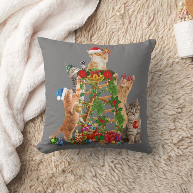 Cat Christmas Tree Ugly Christmas Cat Mum Cat Dad Cushion (Blanket)