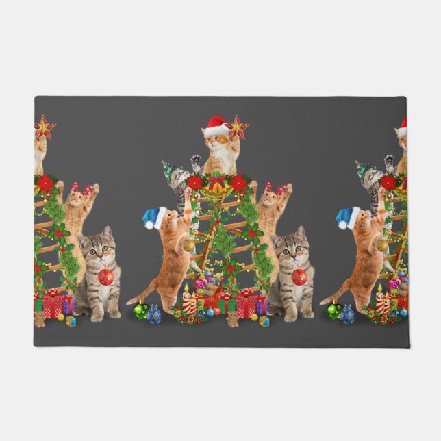 Cat Christmas Tree Ugly Christmas Cat Mum Cat Dad Doormat (Front)