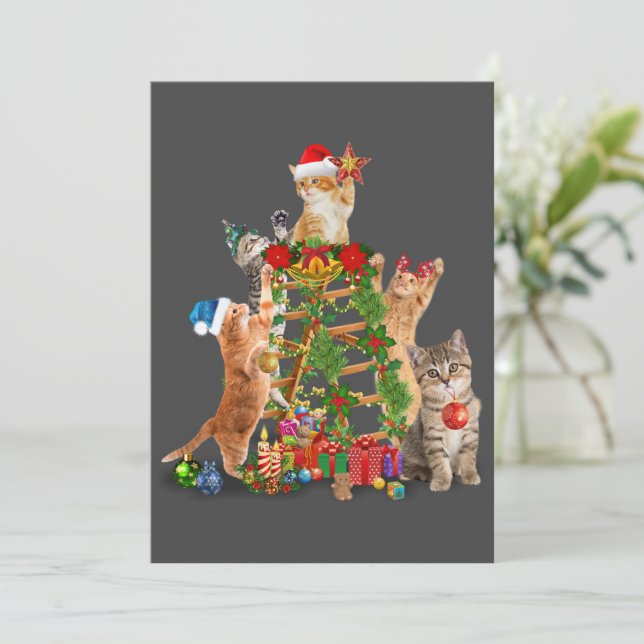 Cat Christmas Tree Ugly Christmas Cat Mum Cat Dad Invitation (Standing Front)