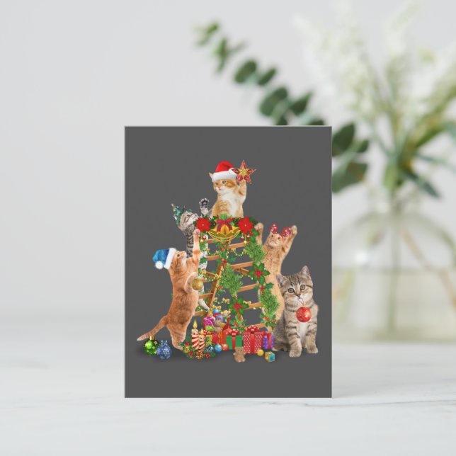 Cat Christmas Tree Ugly Christmas Cat Mum Cat Dad Postcard (Standing Front)